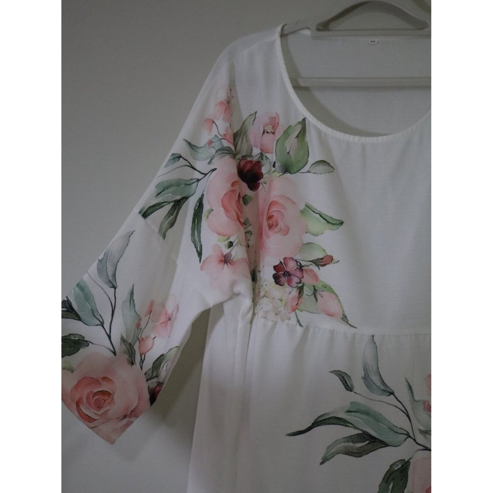 Cottagecore Boho Sheer Floral Blouse 0XL White Pink Rose Airy Flowy Top - Picture 5 of 6